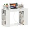 White Engineered Wood Computer Desk with Power Strip and 3-Tier Bookcases